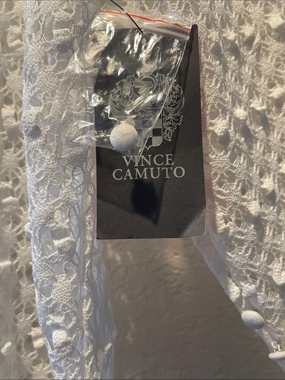 Vince Camuto White Open-Weave Long Sleeve Pullover - Picture 4 of 9